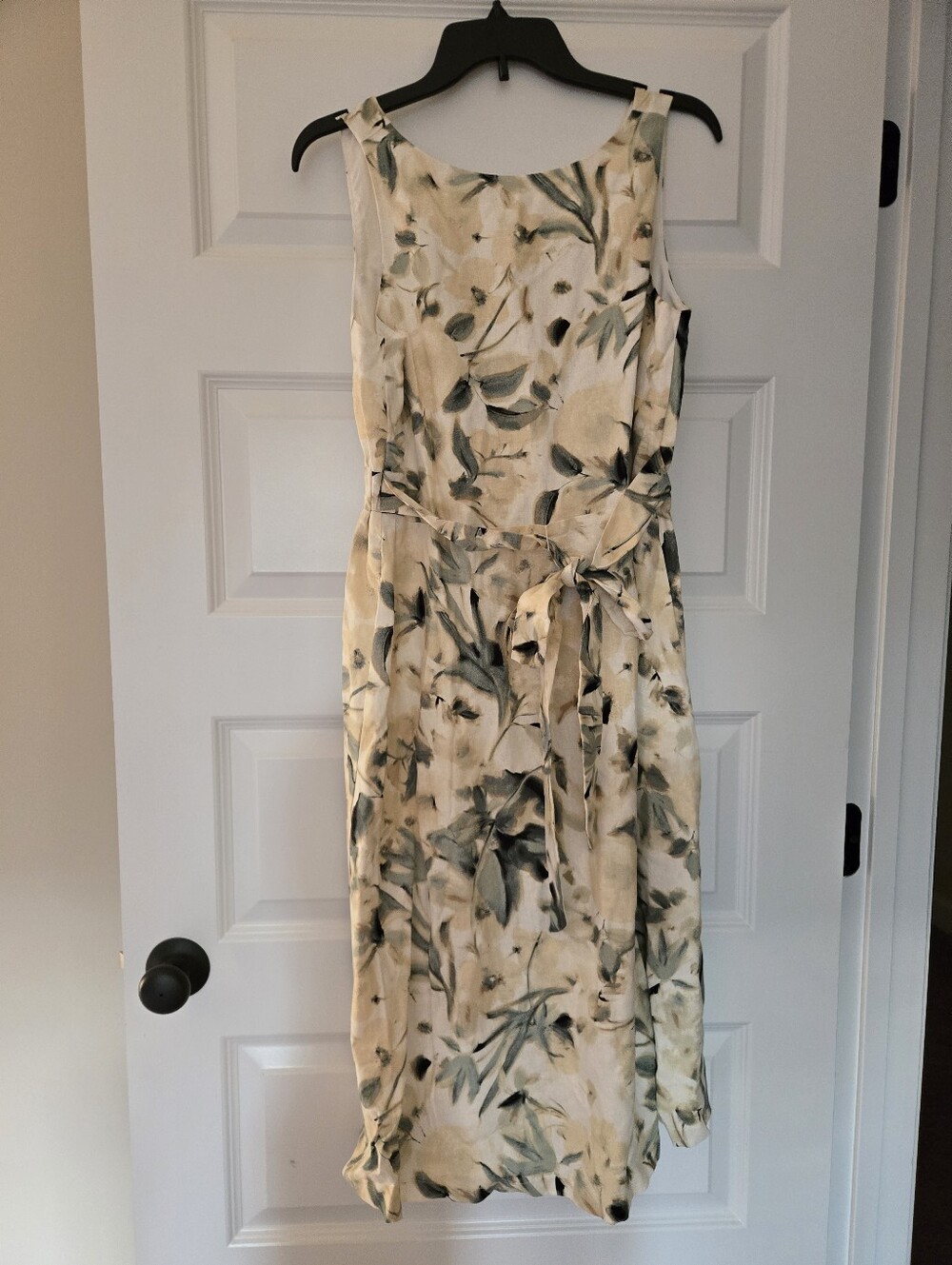 Anne Klein White Dove Floral Belted Sleeveless Midi Dress Linen Size 6